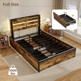 Full/Queen/Twin Size Bed Frame with Drawers LED Lights and USB Ports