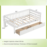 Twin Daybed with Fence and 2 Drawers Kids Bed for Boys & Girls