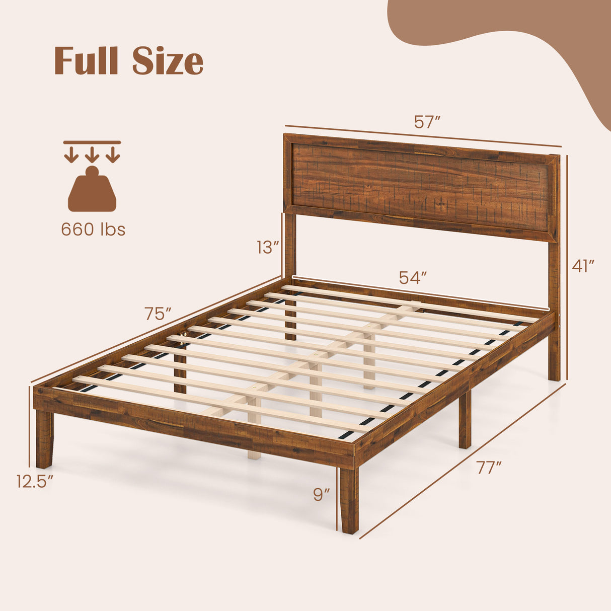 Twin/Full/Queen Size Bed Frame with Headboard and Wooden Slats Support
