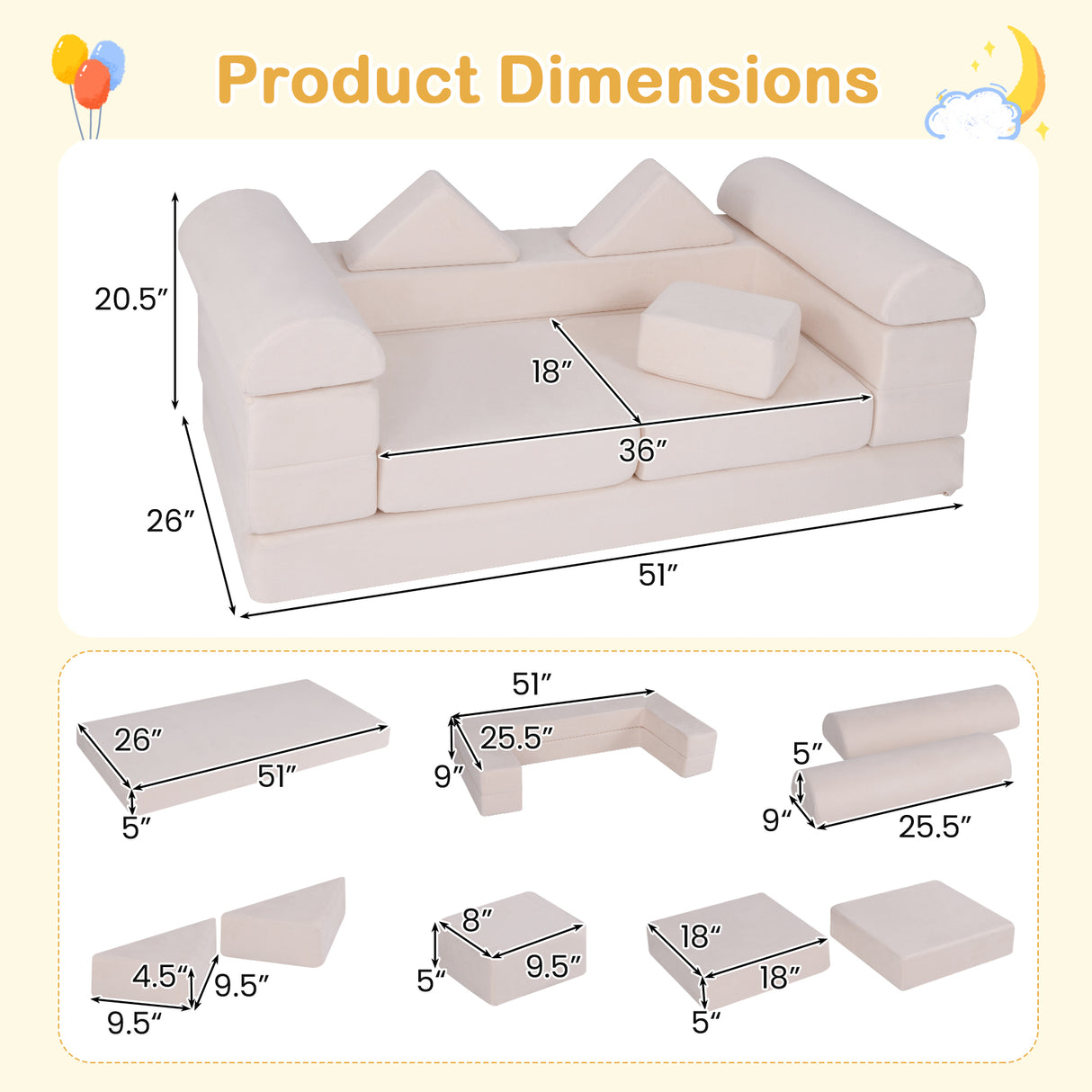 9-Piece Climb and Crawl Foam and Floor Playset with Breathable Suede Fabric