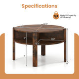 29.5 Inch Round Coffee Table with Storage Shelves for Small Space