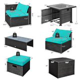 9 Pieces Patio Furniture Set with 32â Fire Pit Table and 50000 BTU Square Propane Fire Pit