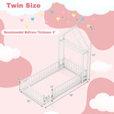 Twin Size House Floor Bed with House-shaped Headboard