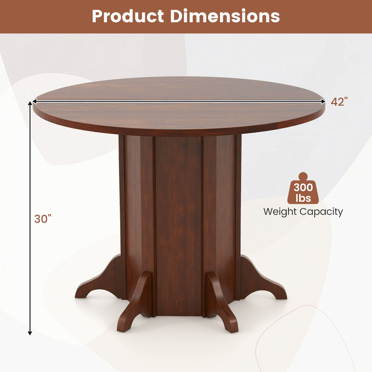 Round Dining Table with Pedestal Base for 4-6 People-Walnut