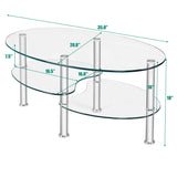Tempered Glass Oval Side Coffee Table