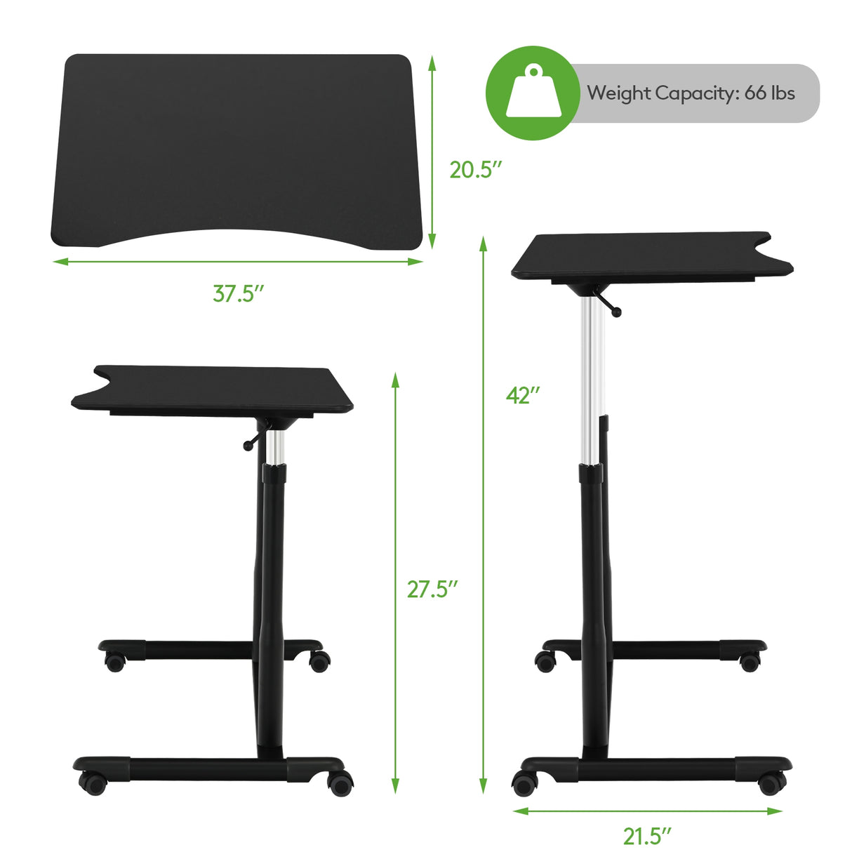 Height Adjustable Computer Desk Sit to Stand Rolling Table