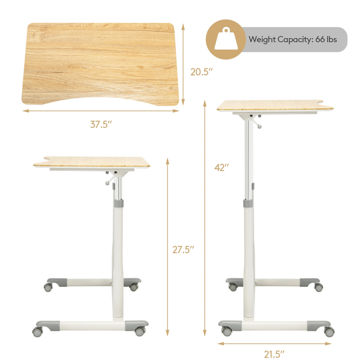 Height Adjustable Computer Desk Sit to Stand Rolling Table