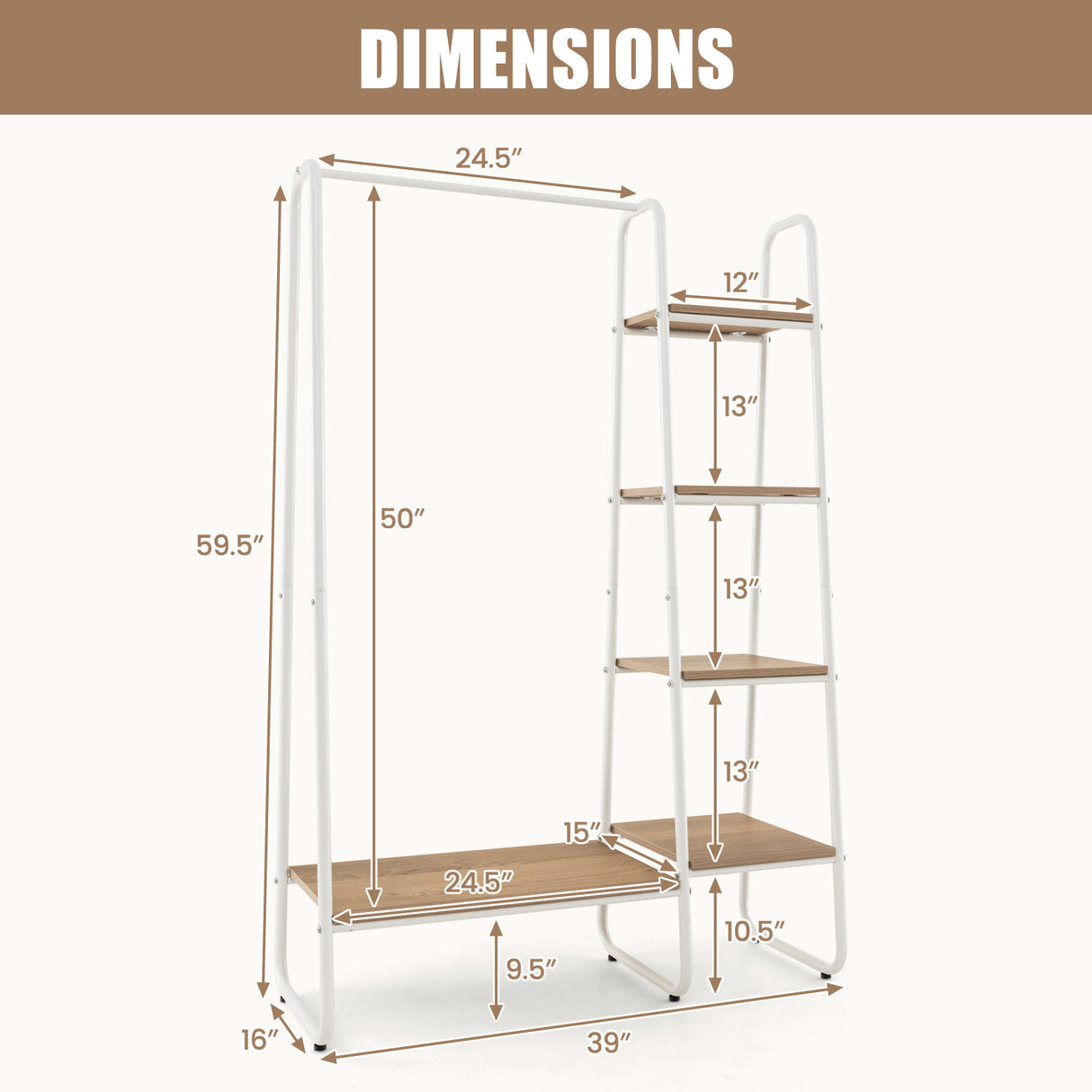 Clothes Rack Freestanding Storage Tower with Hanging Bar