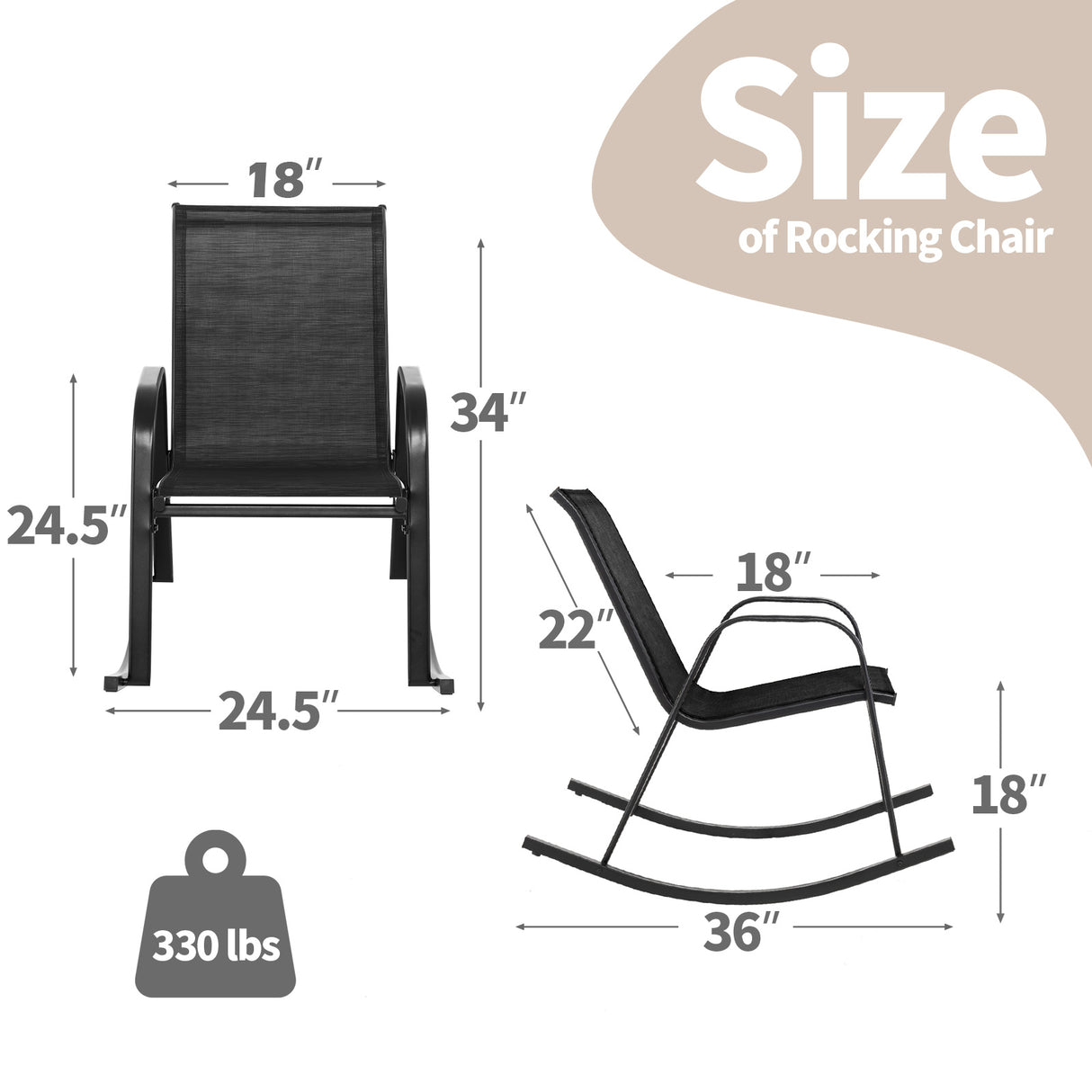 Set of 2 Heavy-Duty Metal Patio Rocking Chair with Breathable Seat Fabric