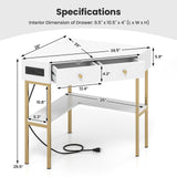 Triangle Corner Desk with Charging Station with 2 Drawers and Storage Shelf