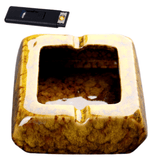 Square Glossy Ceramic Ashtray + Flameless Lighter (BROWNISH)