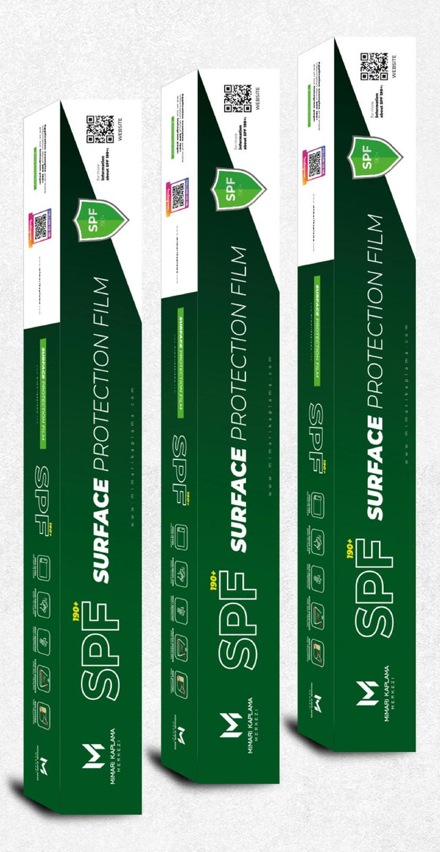 SPF Surface Protection Film rolls in boxed packaging