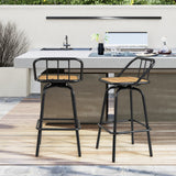 360° Swivel Bar Stool Set of 2 with Footrest and Backrest-Balck & Natural