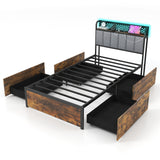 Twin/Full/Queen Bed Frame with LED Lights  Upholstered Headboard and 4 Storage Drawers