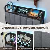 Twin/Full/Queen Bed Frame with LED Lights  Upholstered Headboard and 4 Storage Drawers