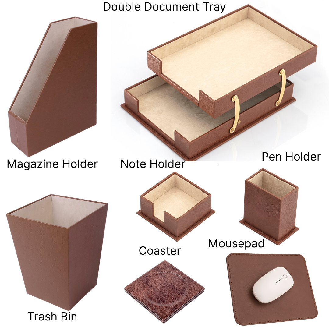 MOOG Leather Desk Set – 7-Piece Organizer-Tan
