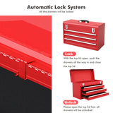 Portable Garage Mechanic Tool Cabinet Box with 3 Drawers-Red