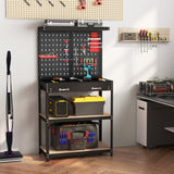 Tool Storage Workbench with Pegboard with 14 Hanging Accessories for Garage
