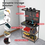 Tool Storage Workbench with Pegboard with 14 Hanging Accessories for Garage