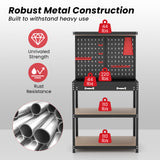 Tool Storage Workbench with Pegboard with 14 Hanging Accessories for Garage
