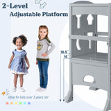 Folding Wooden Step Stool with Lockable Safety Rail for Toddler 3+