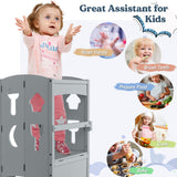 Folding Wooden Step Stool with Lockable Safety Rail for Toddler 3+