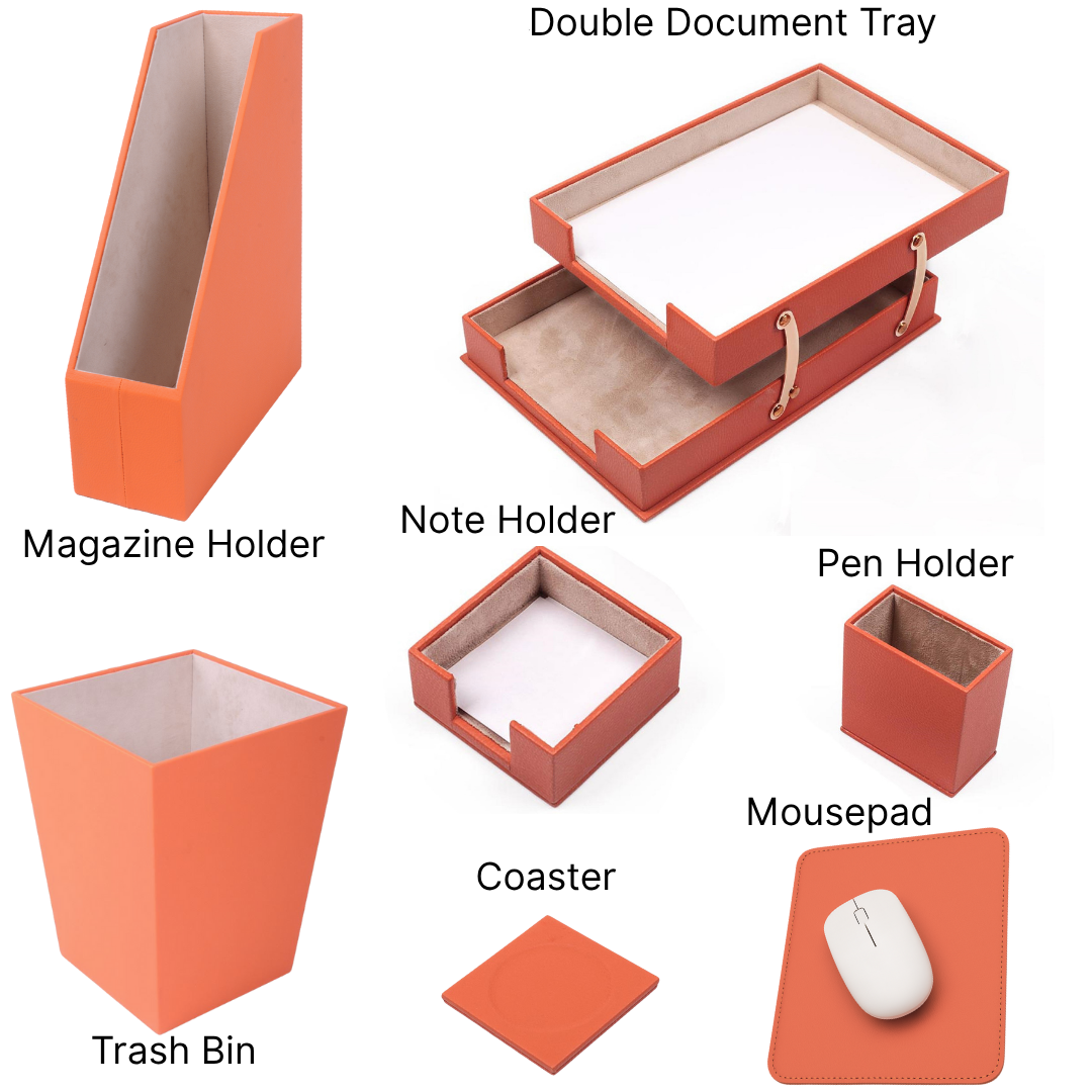 MOOG Leather Desk Set – 7-Piece Organizer-Gray