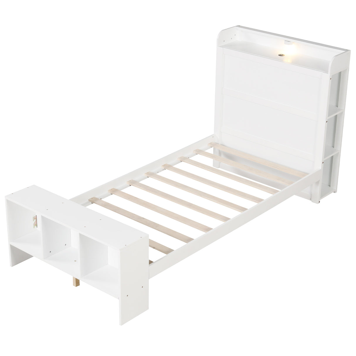 Twin Size Bed Frame with 2 USB Ports with Storage Headboard and Lights