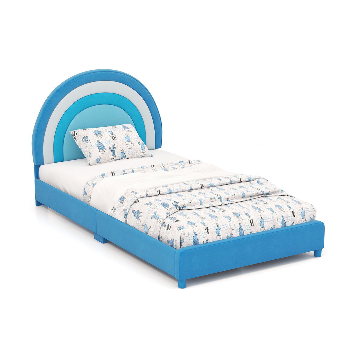 Twin Bed Frame with Height-Adjustable Headboard and Sturdy Wooden Slats