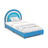 Twin Bed Frame with Height-Adjustable Headboard and Sturdy Wooden Slats