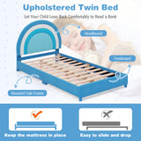 Twin Bed Frame with Height-Adjustable Headboard and Sturdy Wooden Slats