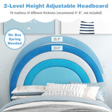 Twin Bed Frame with Height-Adjustable Headboard and Sturdy Wooden Slats