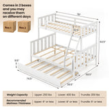 3-in-1 Twin Over Full Bunk Bed with Trundle and Ladder-White