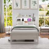 Twin Size Bed Frame with Storage Headboard and Charging Station