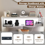 Twin Size Bed Frame with Storage Headboard and Charging Station