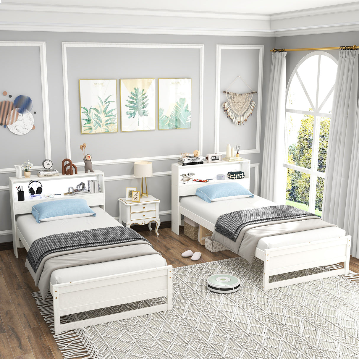 Twin Size Bed Frame with Storage Headboard and Charging Station