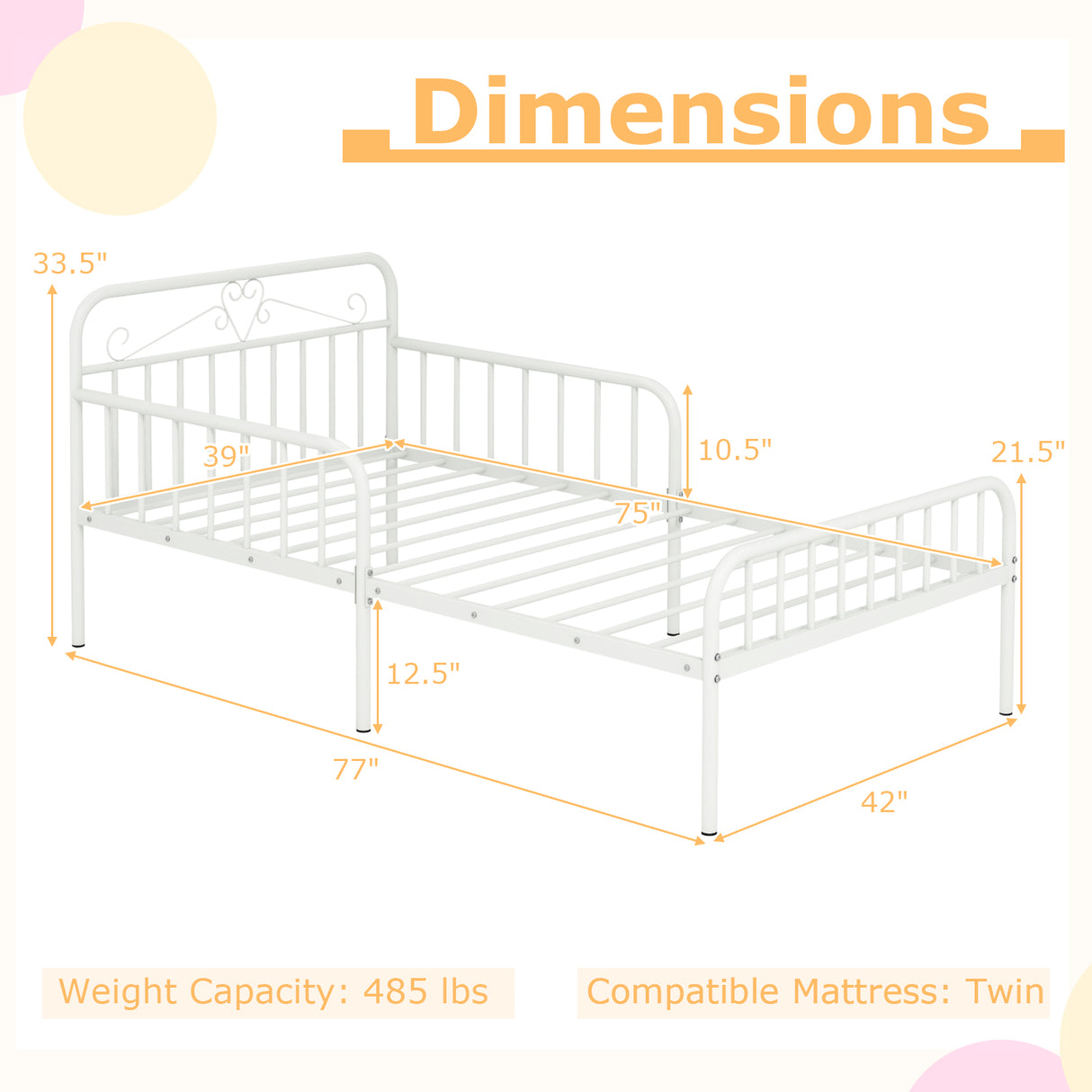 Twin Size Bed Frame with Headboard and Safety Side Guardrails