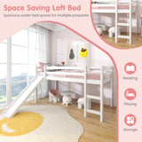 Twin Size Low Sturdy Loft Bed with Slide Wood