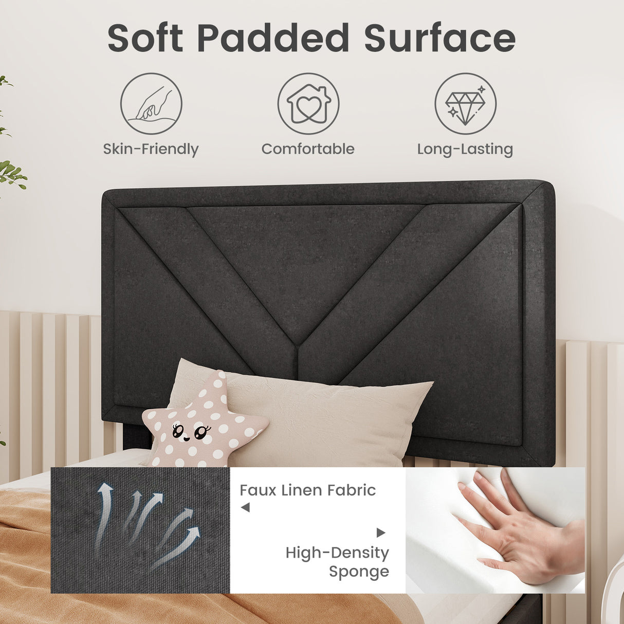Upholstered Platform Bed with Tufted Headboard and Wooden Slats
