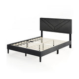 Upholstered Platform Bed with Tufted Headboard and Wooden Slats
