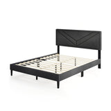 Upholstered Platform Bed with Tufted Headboard and Wooden Slats