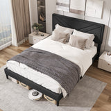 Upholstered Platform Bed with Tufted Headboard and Wooden Slats