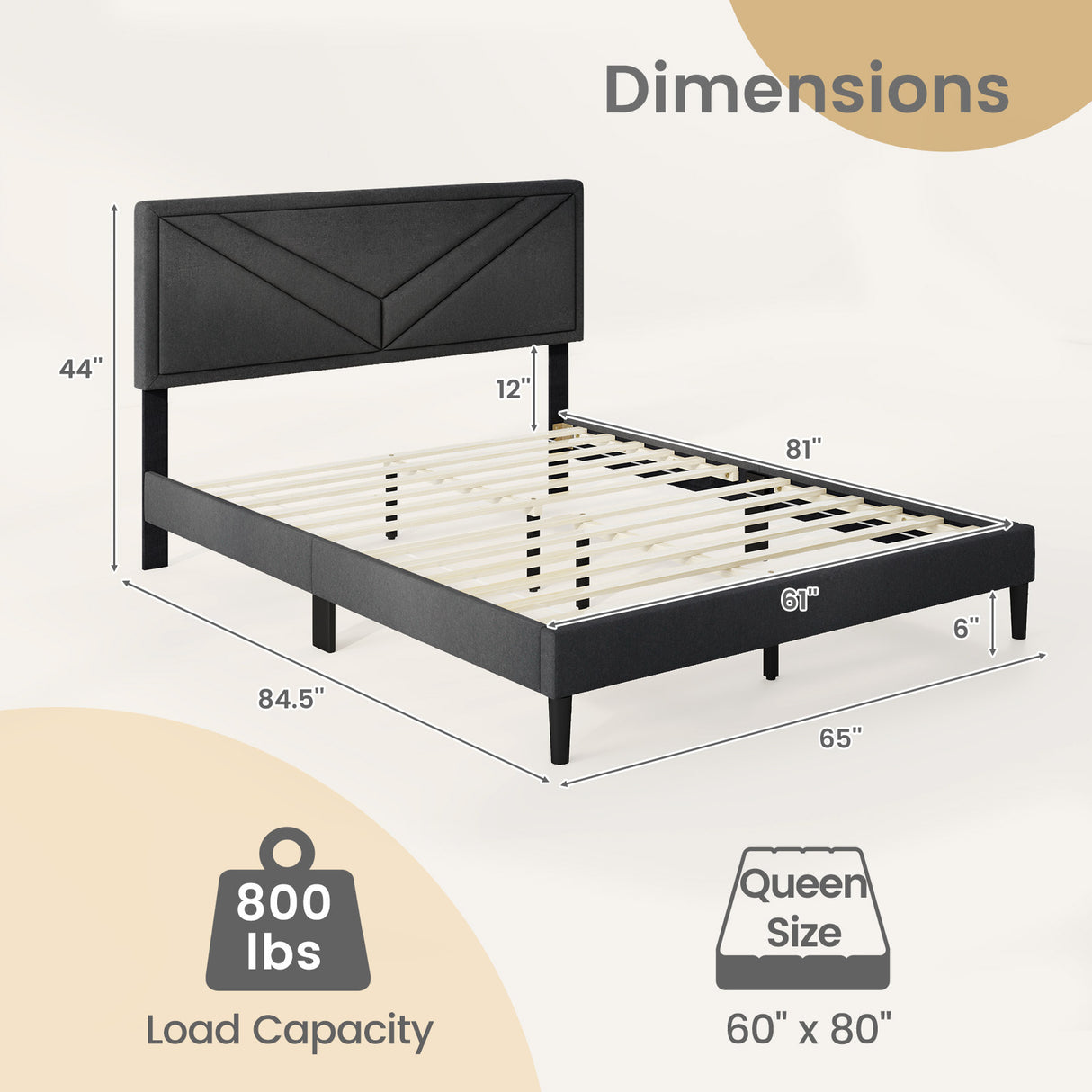 Upholstered Platform Bed with Tufted Headboard and Wooden Slats
