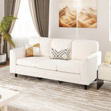 Upholstered Teddy Velvet 3-Seat Sofa with Comfy Back Pillows