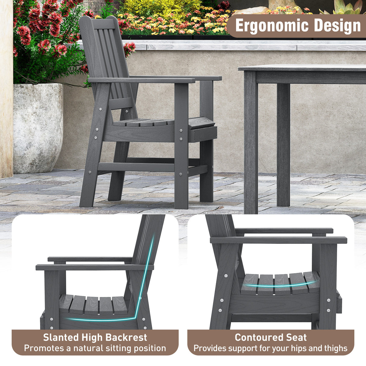 7 Pieces Patio Dining Set Outdoor HDPE Weather Resistant Table and Chairs Set