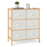 Fabric Dresser with 6 Drawers with 6 Folding Fabric Bins for Bedroom Living Room-Natural