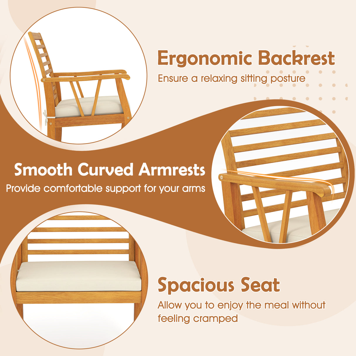 7 Pieces Acacia Wood Patio Dining Set with 1.97 Inch Umbrella Hole and Padded Cushions