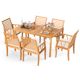 7Â Pieces AcaciaÂ WoodÂ PatioÂ DiningÂ Set withÂ 1.97 Inch Umbrella Hole and Padded Cushions