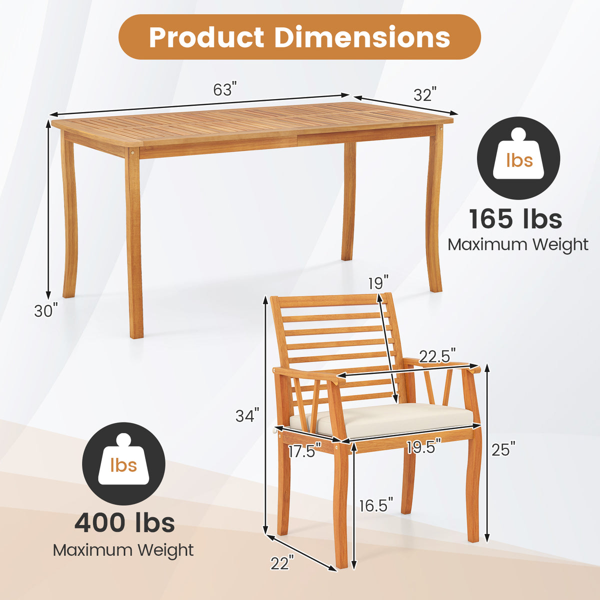7Â Pieces AcaciaÂ WoodÂ PatioÂ DiningÂ Set withÂ 1.97 Inch Umbrella Hole and Padded Cushions