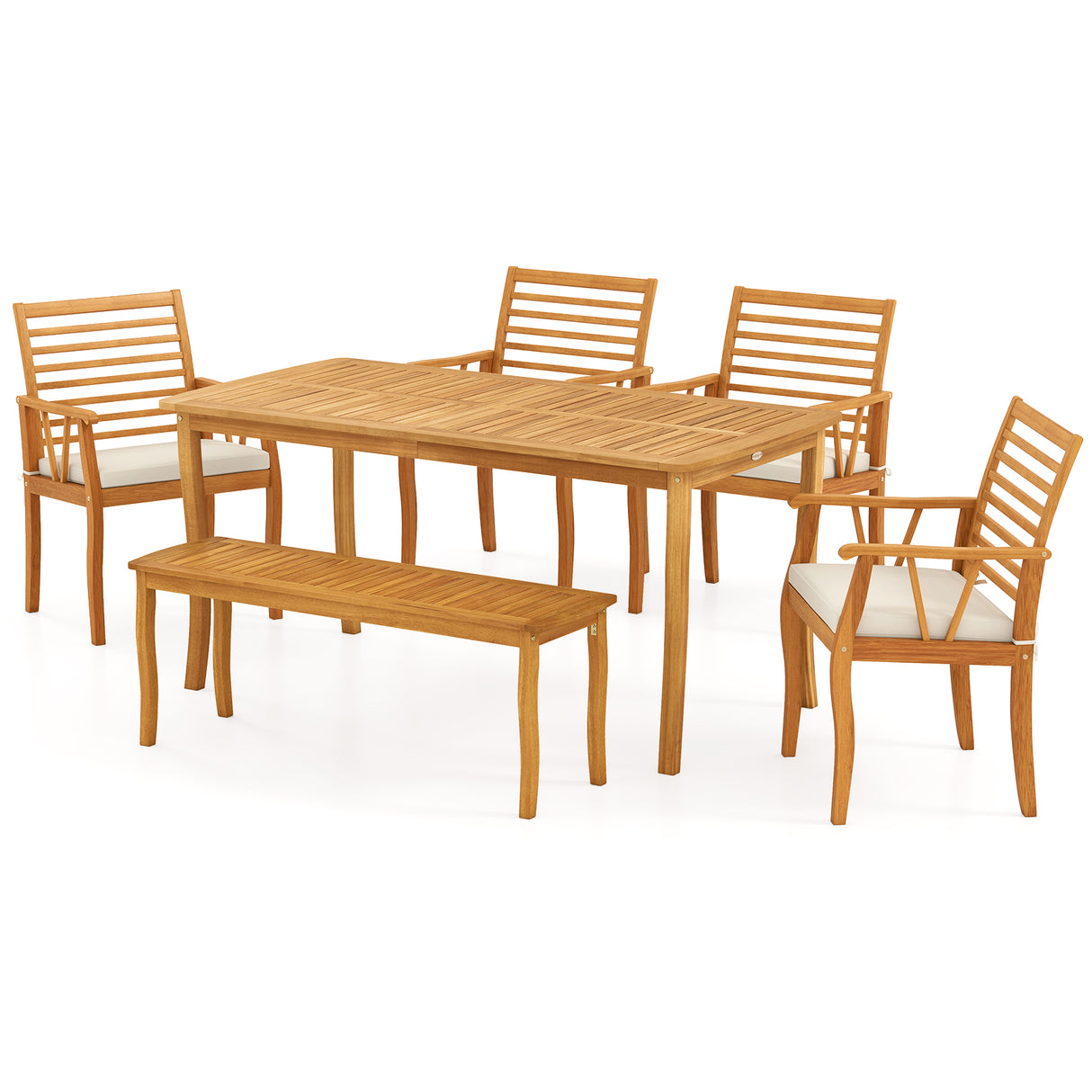 AcaciaÂ WoodÂ OutdoorÂ TableÂ andÂ BenchÂ ChairsÂ Set withÂ 1.97 Inch Umbrella Hole